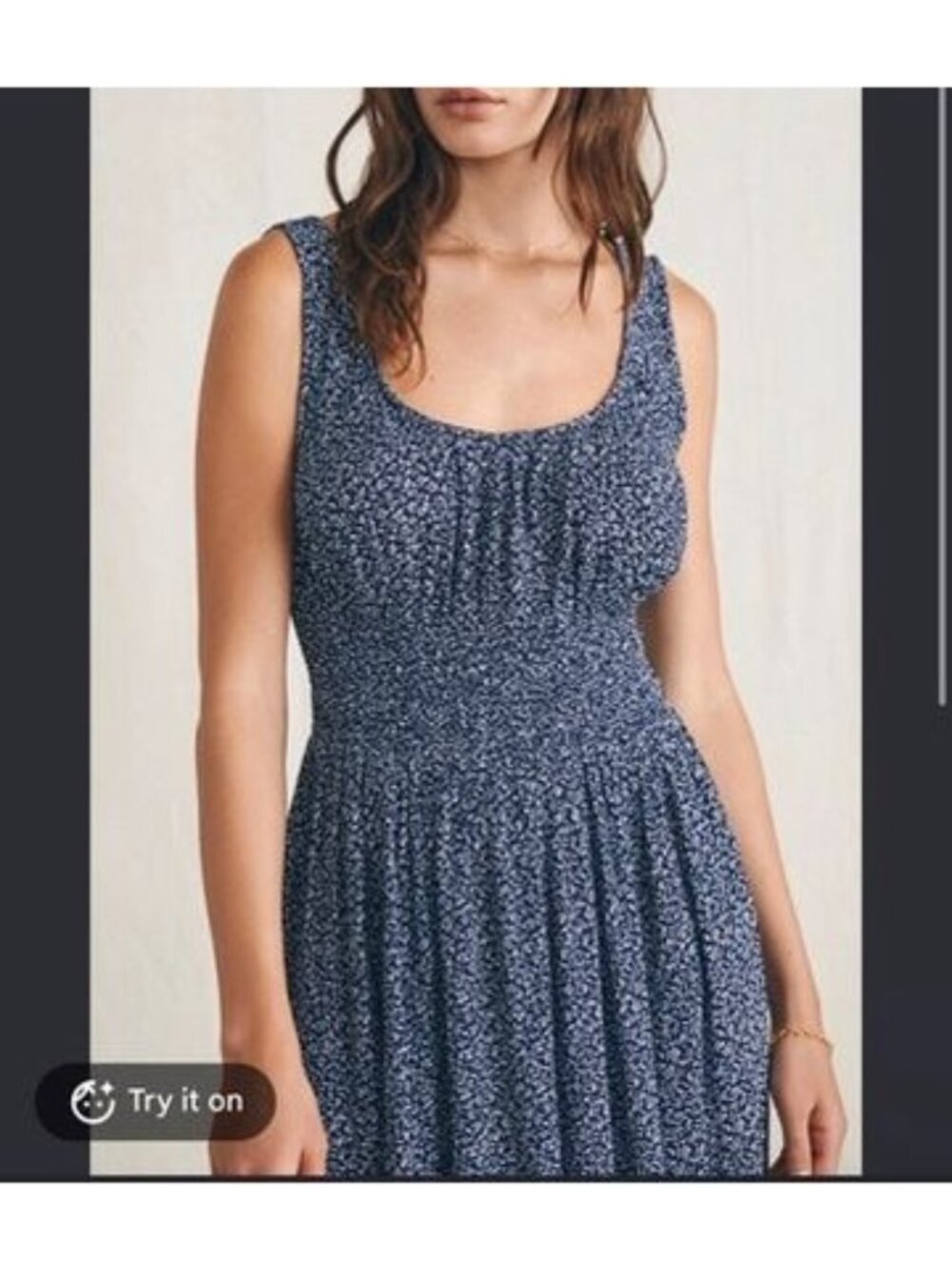 Faherty Women’s L Navy Blue Floral Smocked Midi Dress Sleeveless Stretch